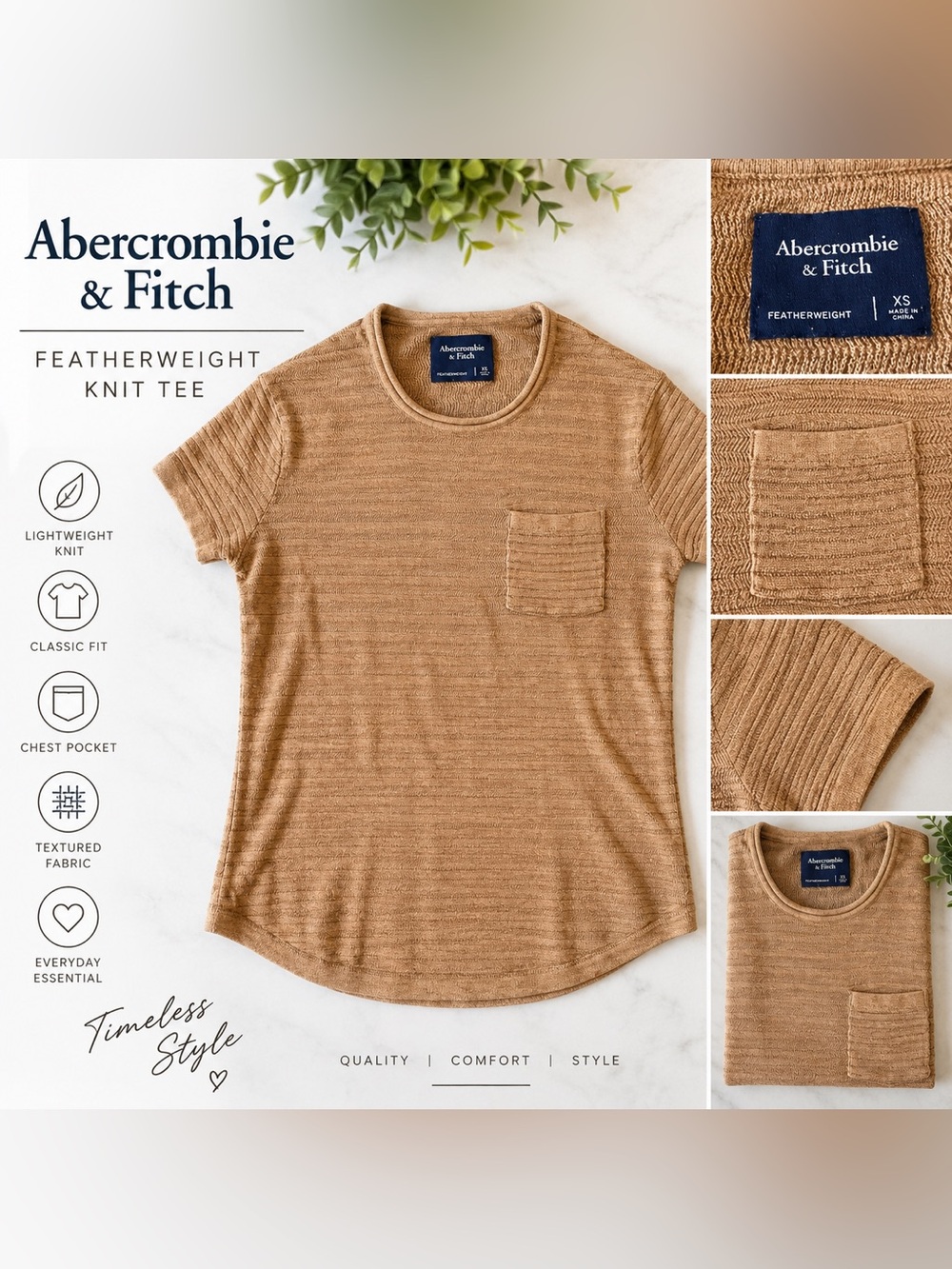 Abercrombie & Fitch Men’s Featherweight Pocket Tee in Camel